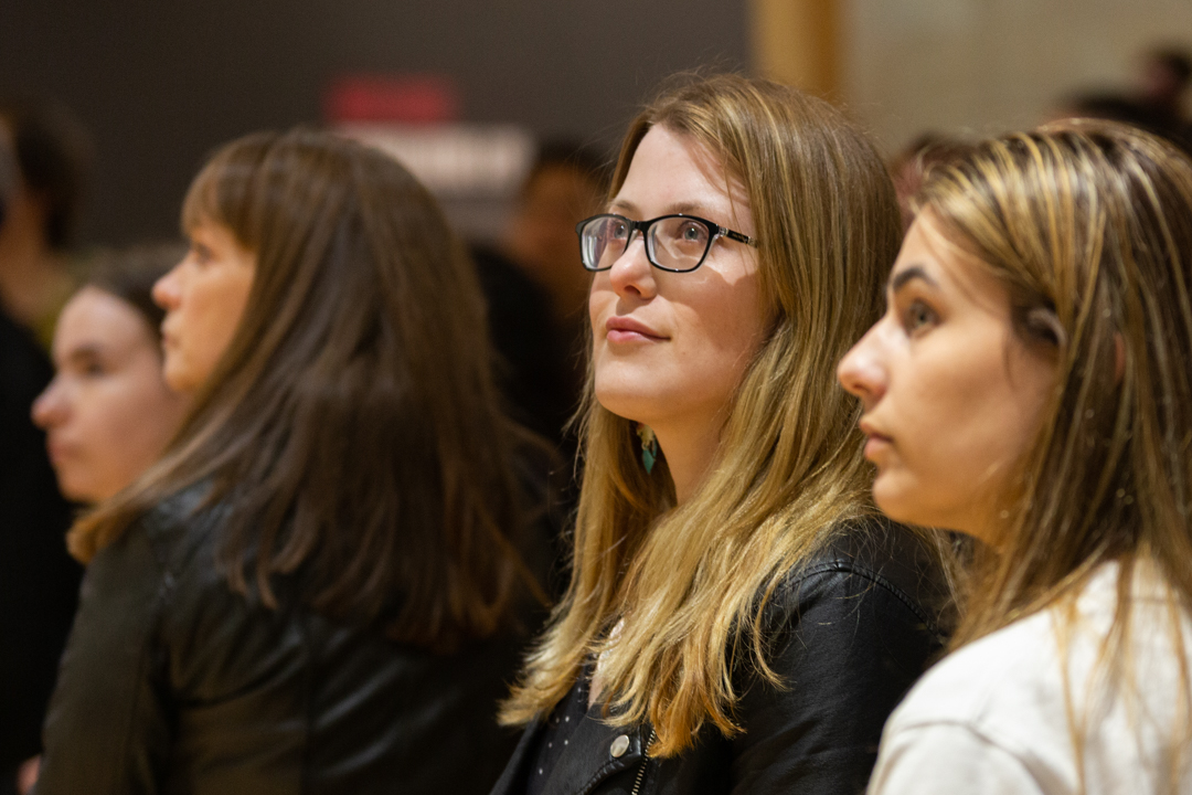 person looking at art