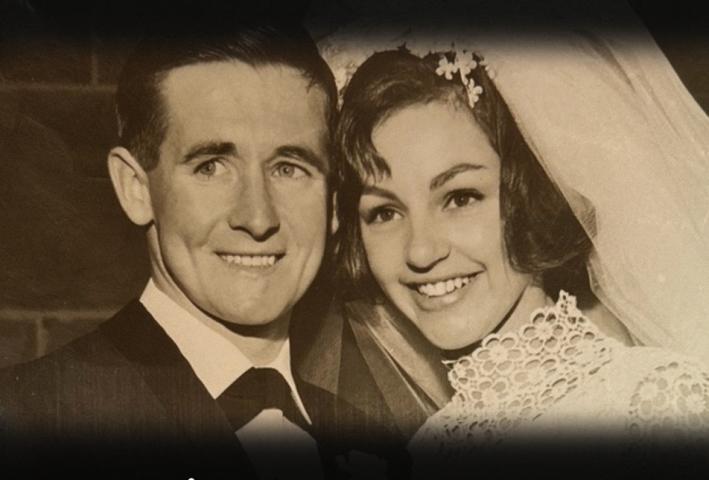 A sepia-coloured wedding photo
