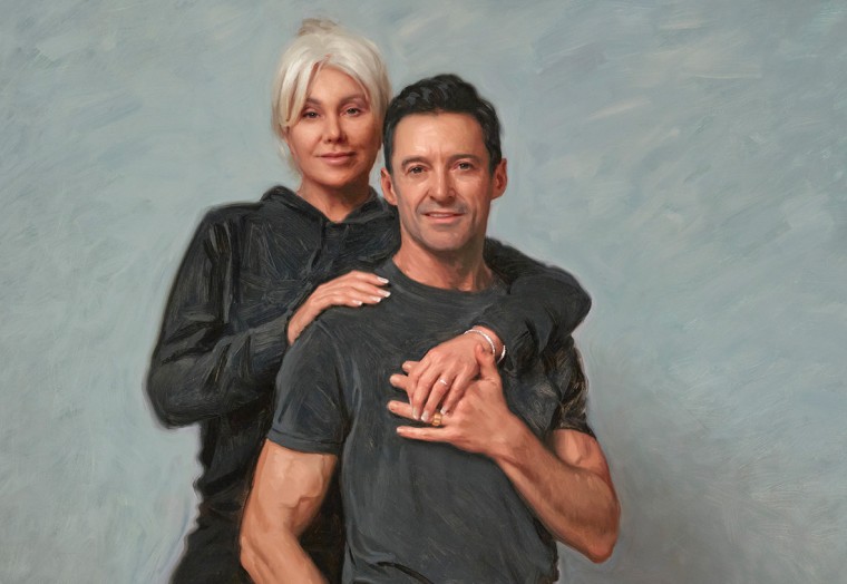 A painting of Hugh Jackman and Deborra-Lee Furness from the Archibald Prize 2022 