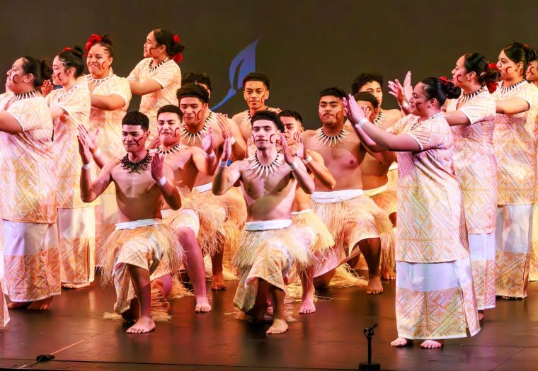 A group in costume performing on stage during the Cultivating Creative Cultures with Communities, 4Cs