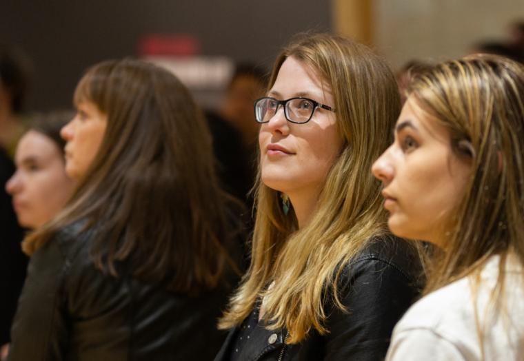 person looking at art