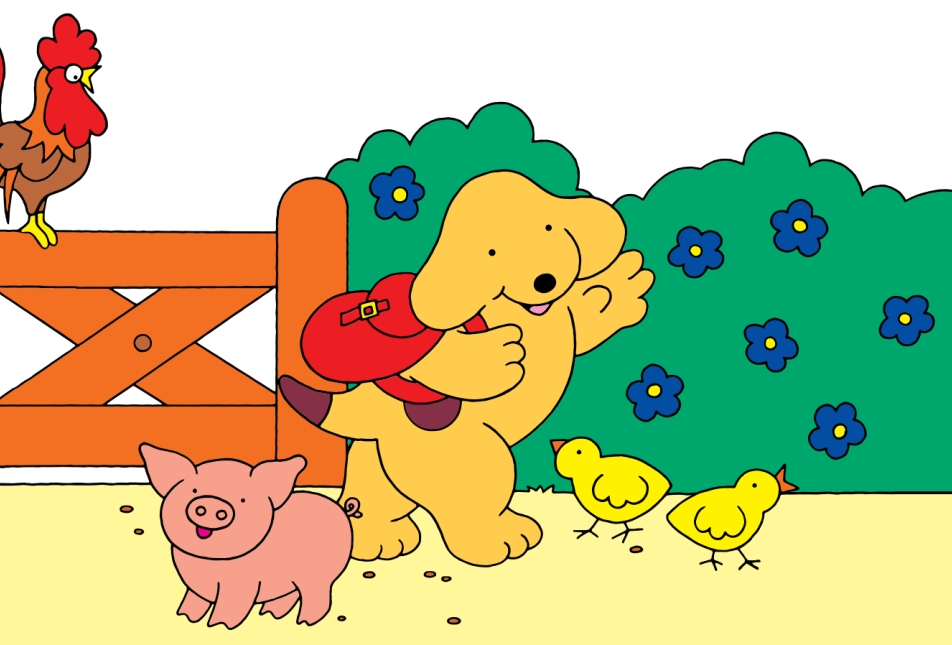 A cartoon dog with some farm animals - from SPOT