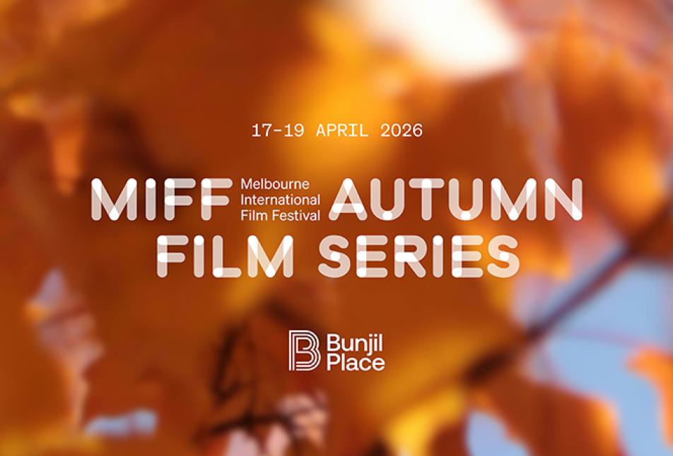 MIFF Autumn Series Series - text over a background of autumn leaves & sky.