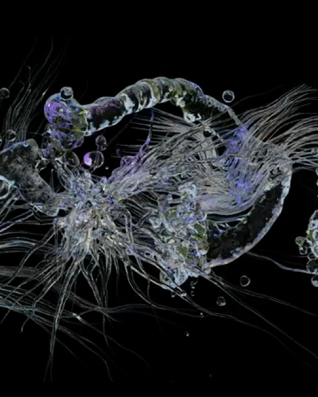 Digital artwork featuring marine debris floating in water