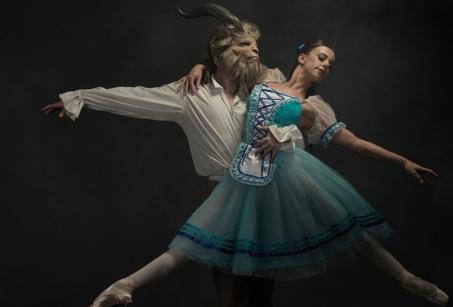 Two dancers in costume to represent Beauty and the Beast