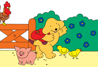 A cartoon dog with some farm animals - from SPOT